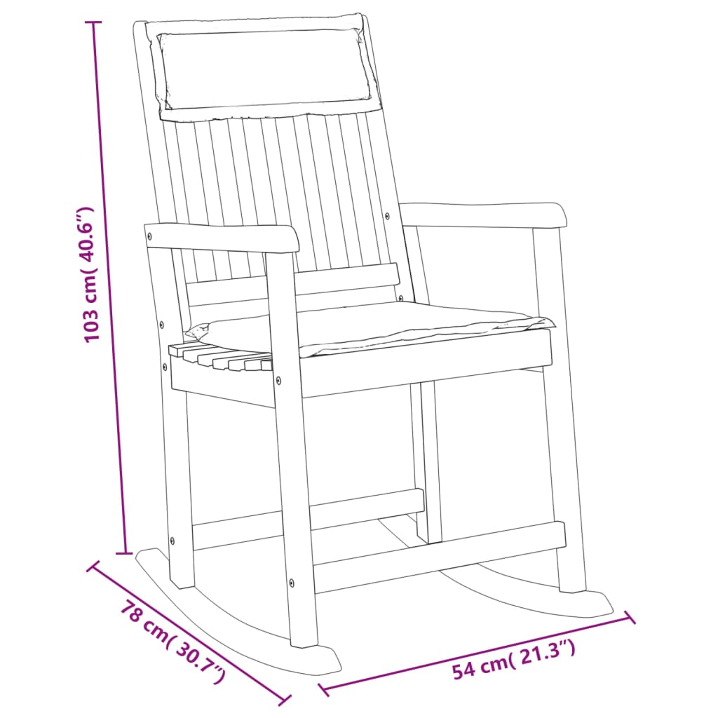 Rocking chair avec coussins en bois d'acacia massif