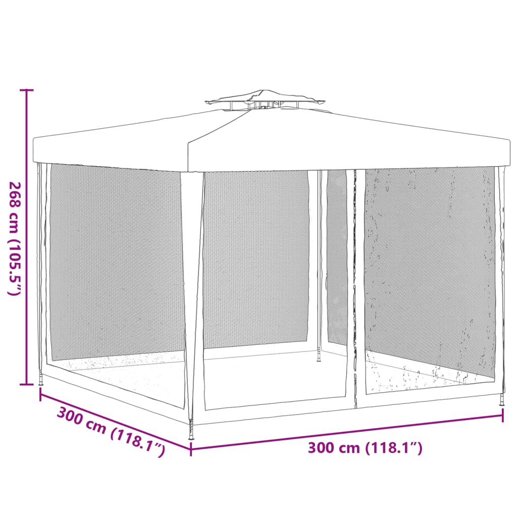 Prieel met dubbel dak 3x3x2,68 m stof