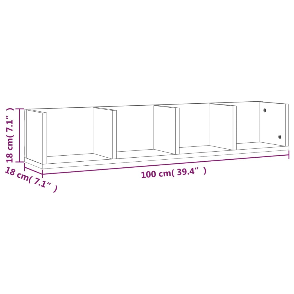 Cd-wandschap 100x18x18 cm bewerkt hout