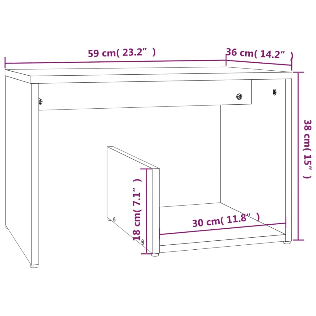 Table d'appoint 59x36x38 cm en bois travaillé