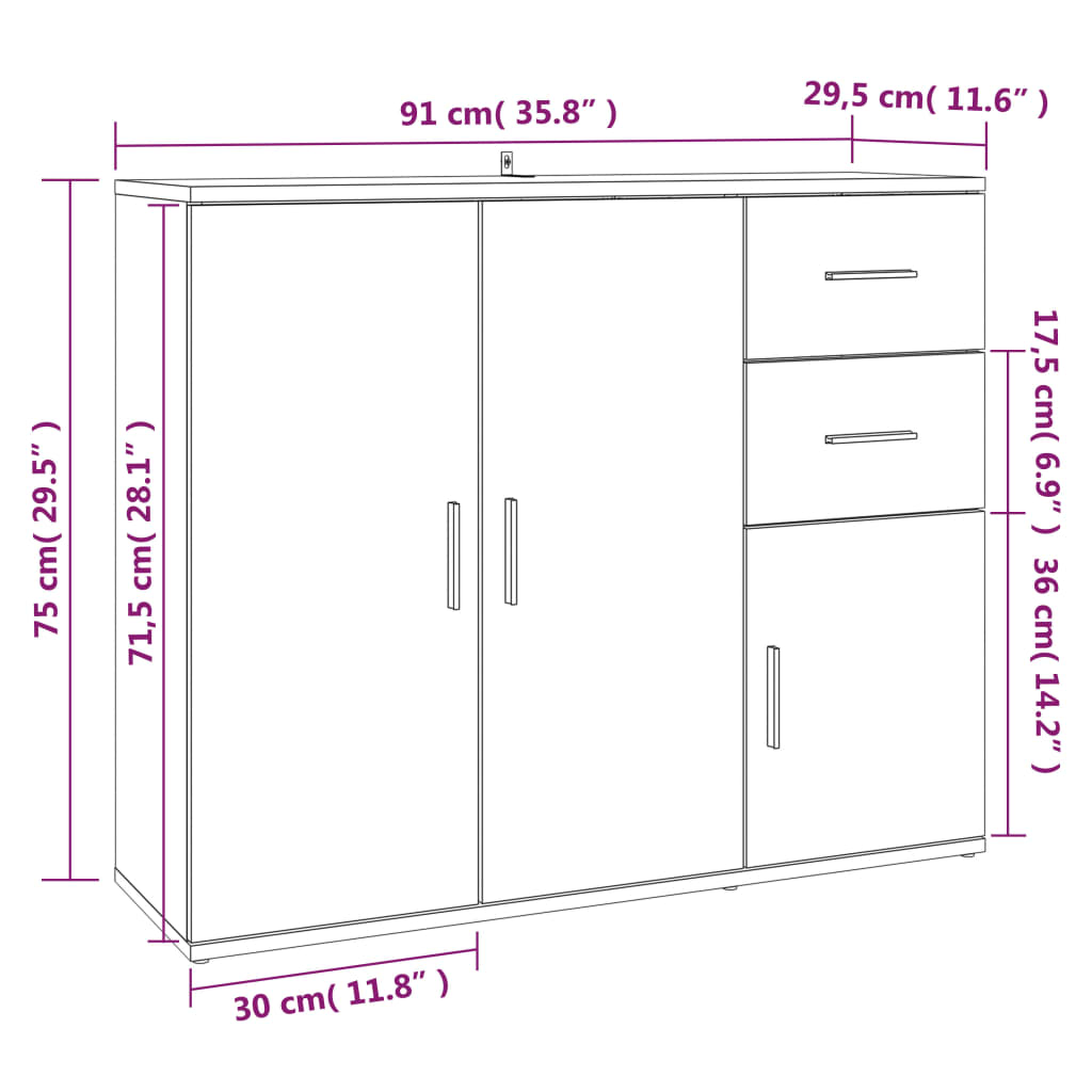 Dressoir 91x29,5x75 cm bewerkt hout