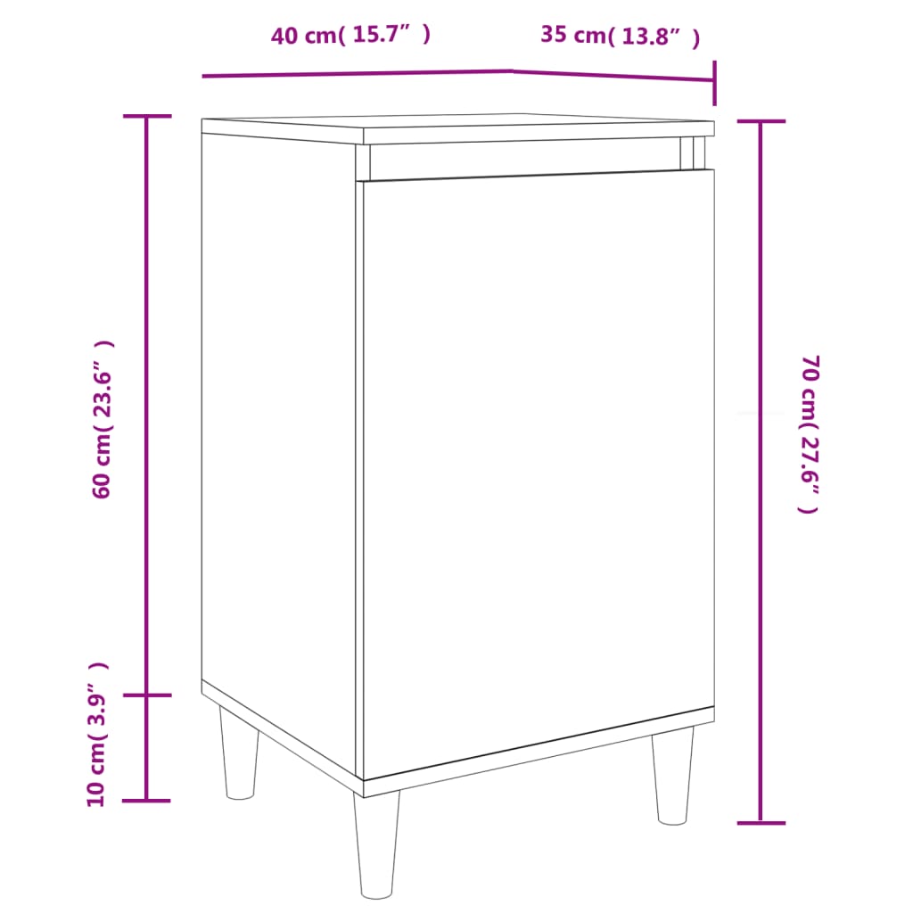 Tables de chevet 2 pcs 40x35x70 cm bois fini