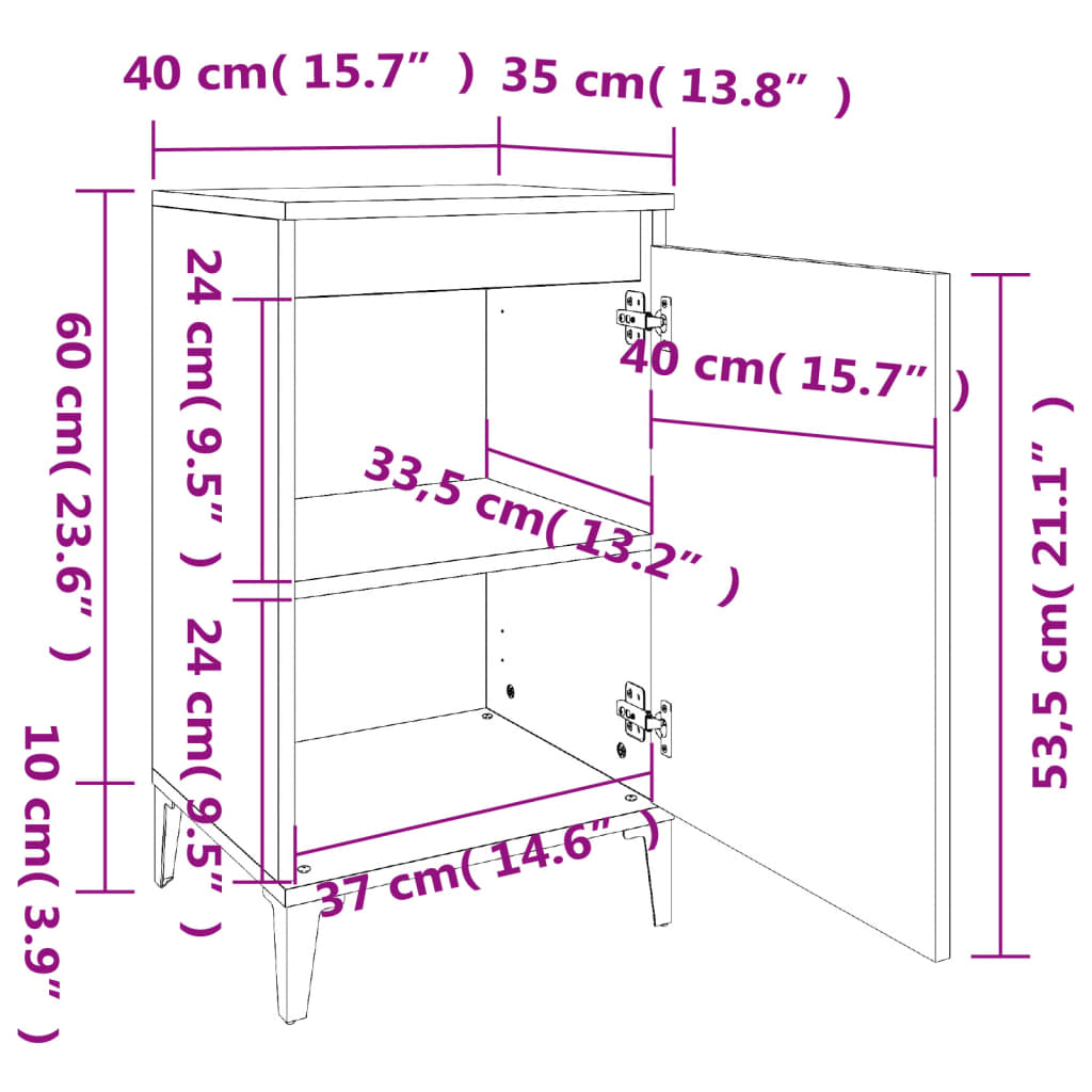 Nachtkastjes 2 st 40x35x70 cm bewerkt hout