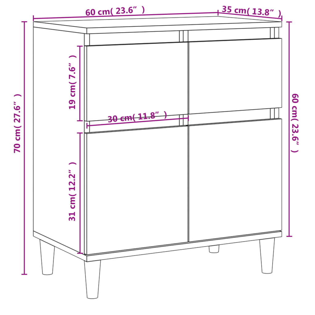 Dressoir 60x35x70 cm bewerkt hout eikenkleurig