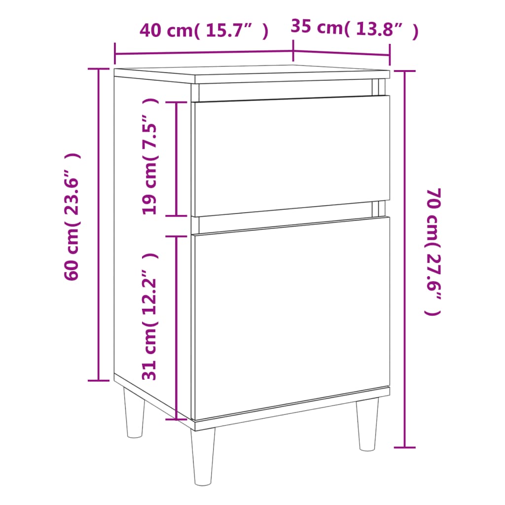 Table de chevet 40x35x70 cm en bois ouvré couleur chêne