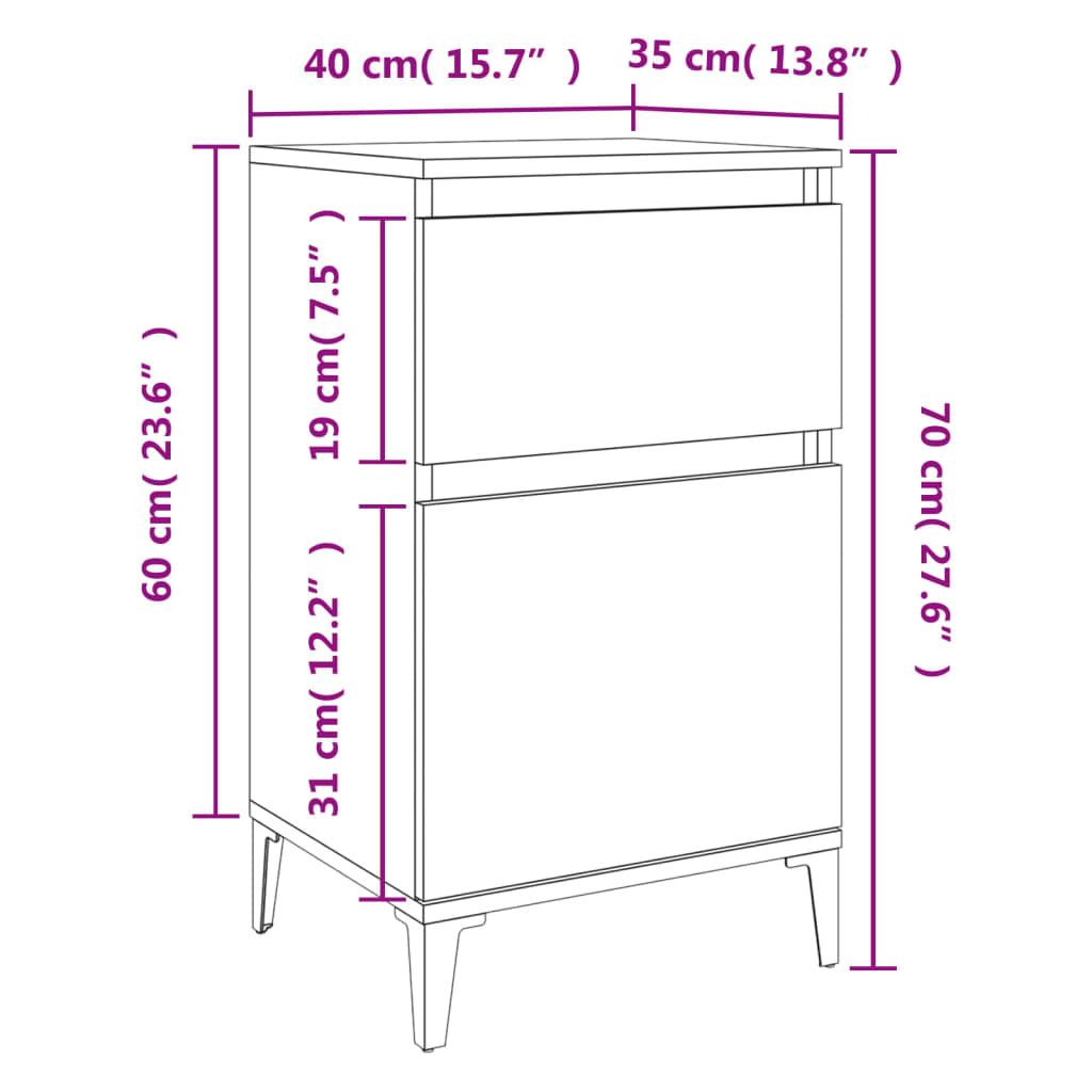 Tables de chevet 2 pcs 40x35x70 cm couleur chêne