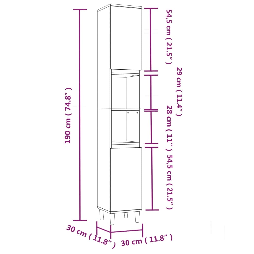 Meuble de salle de bain 30x30x190 cm bois fini