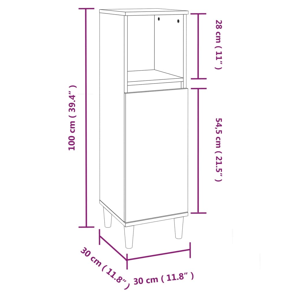 Badkamerkast 30x30x100 cm bewerkt hout eikenkleur