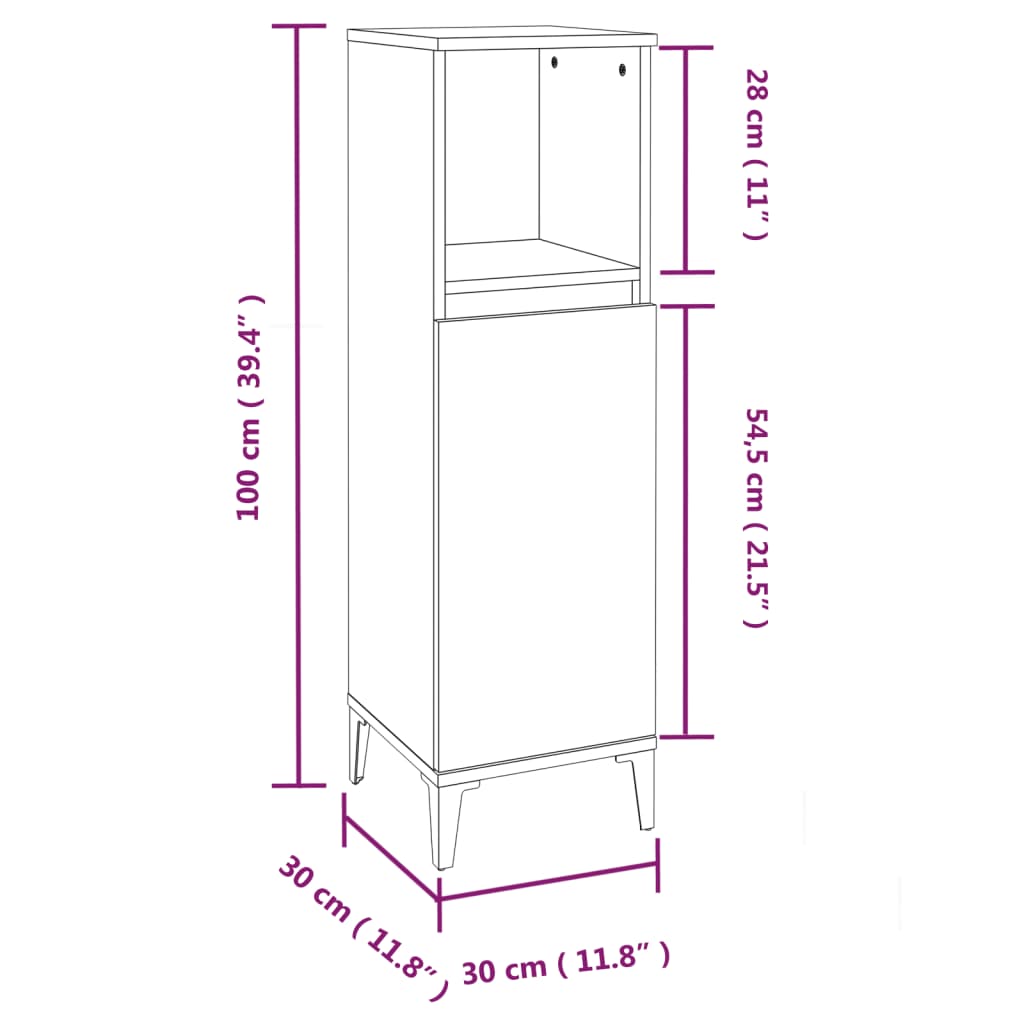 Badkamerkast 30x30x100 cm bewerkt hout eikenkleurig