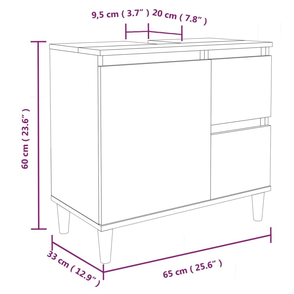 Badkamerkast 65x33x60 cm bewerkt hout eikenkleurig