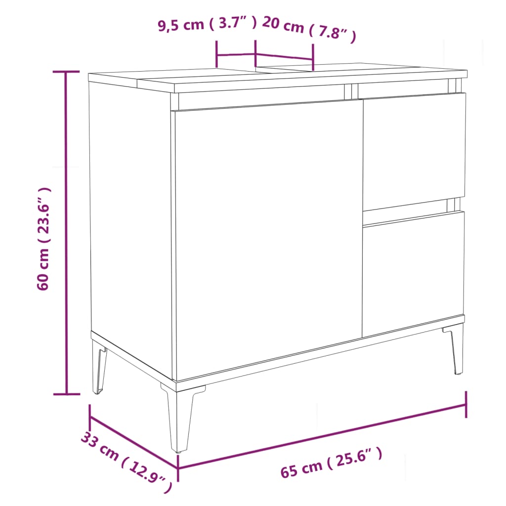 Badkamerkast 65x33x60 cm bewerkt hout eikenkleurig