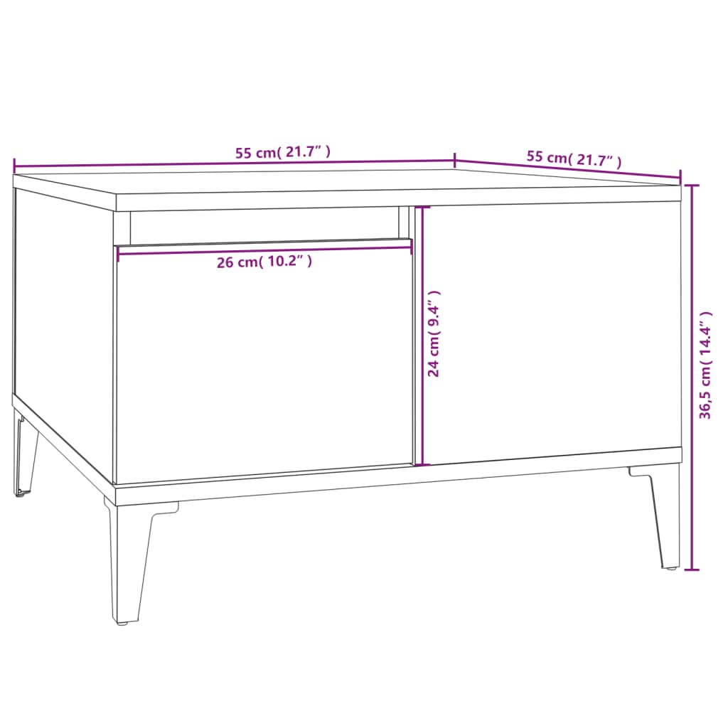 Table basse 55x55x36,5 cm en dérivé du bois, coloris chêne