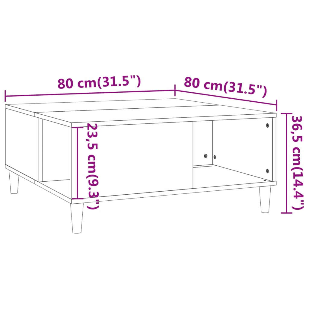 Table basse 80x80x36,5 cm en bois travaillé