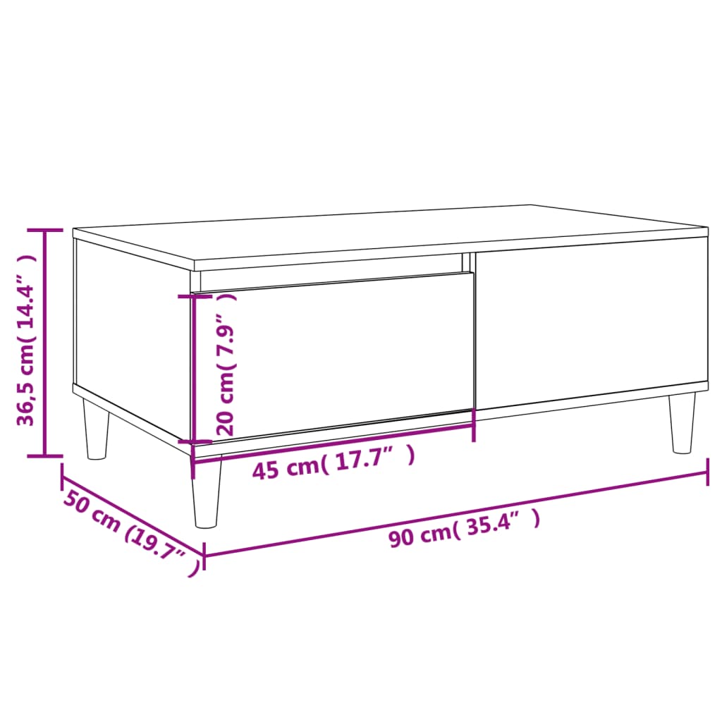 Table basse 90x50x36,5 cm en bois travaillé