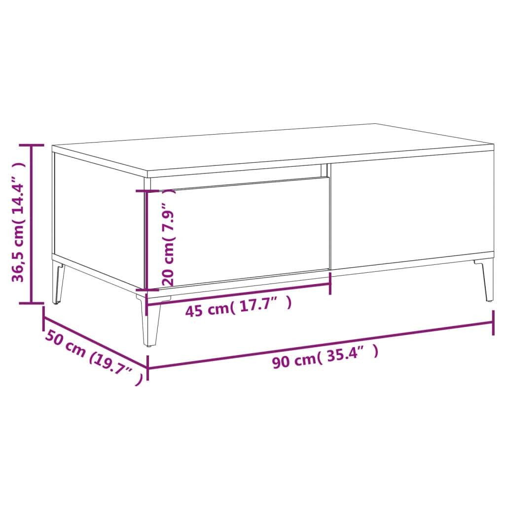 Table basse 90x50x36,5 cm en bois travaillé