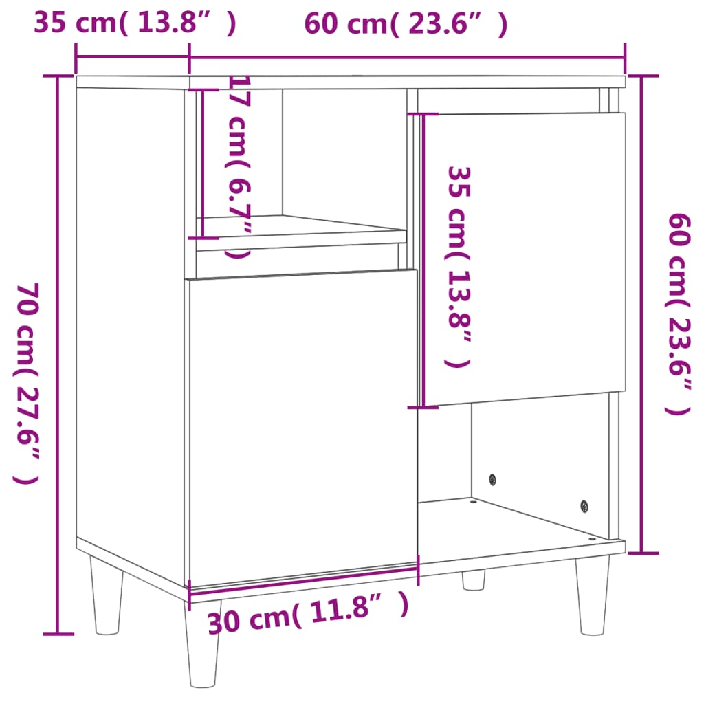 Dressoir 60x35x70 cm bewerkt hout