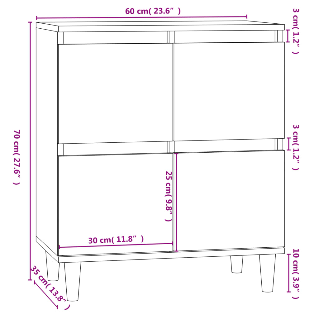 Dressoir 60x35x70 cm bewerkt hout