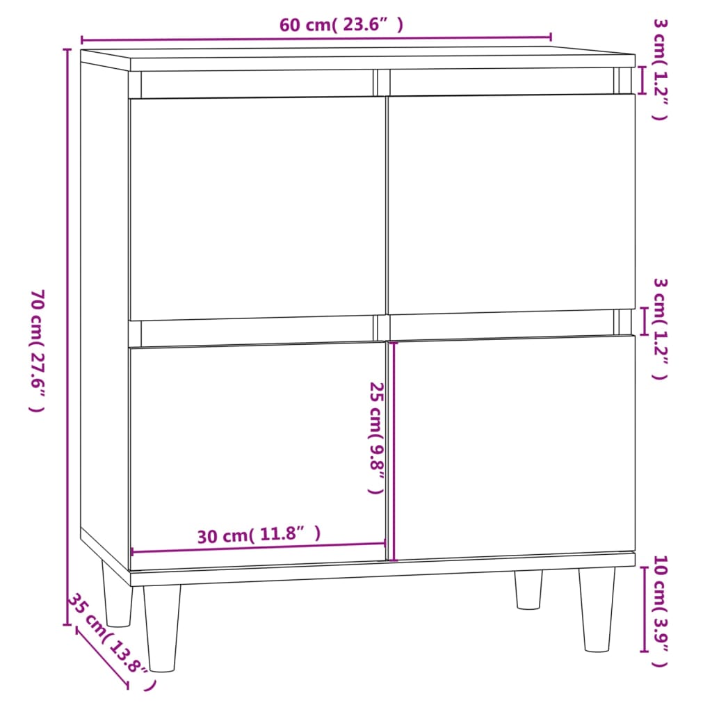 Dressoir 60x35x70 cm bewerkt hout