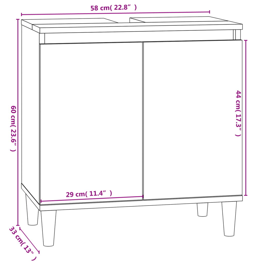 Meuble vasque 58x33x60 cm en dérivé du bois, coloris chêne