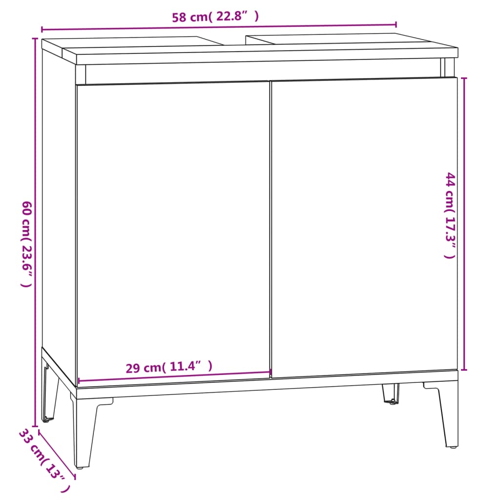 Meuble vasque 58x33x60 cm en bois travaillé