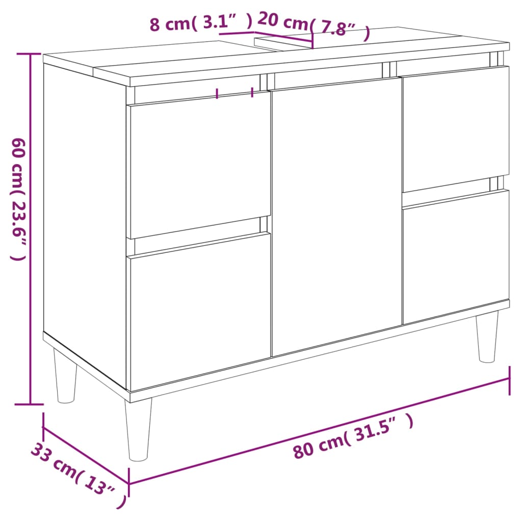 Meuble vasque 80x33x60 cm en dérivé du bois, coloris chêne