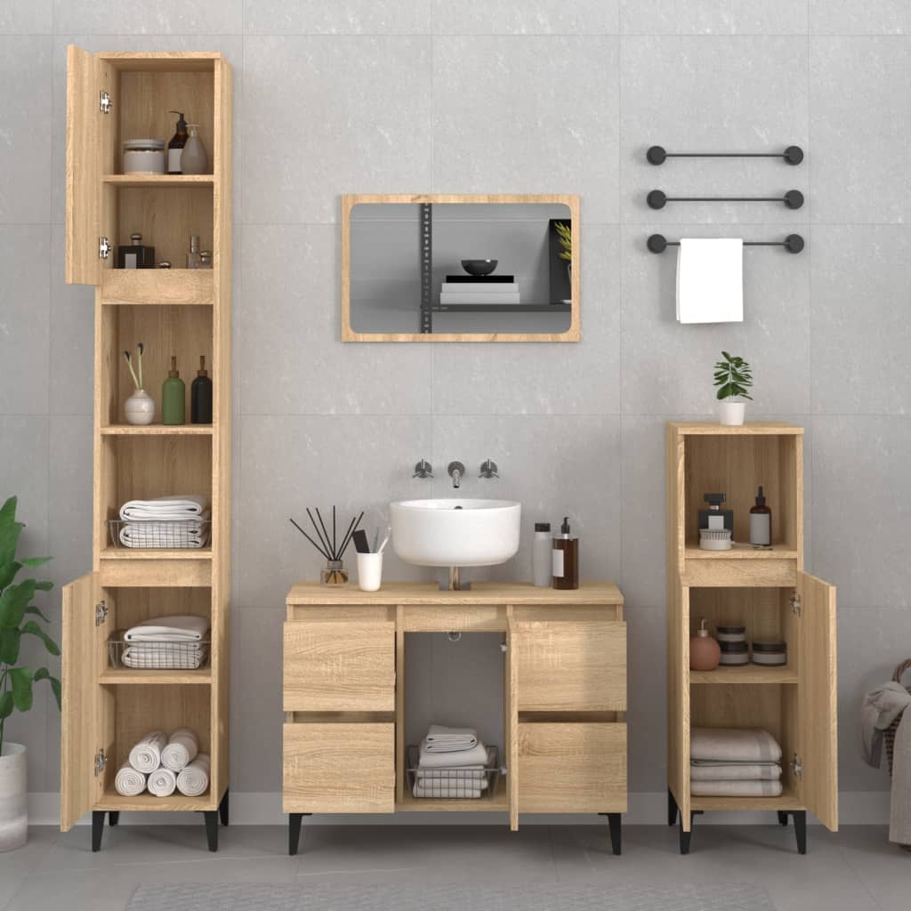 Meuble vasque 80x33x60 cm bois fini gris chêne sonoma coloré