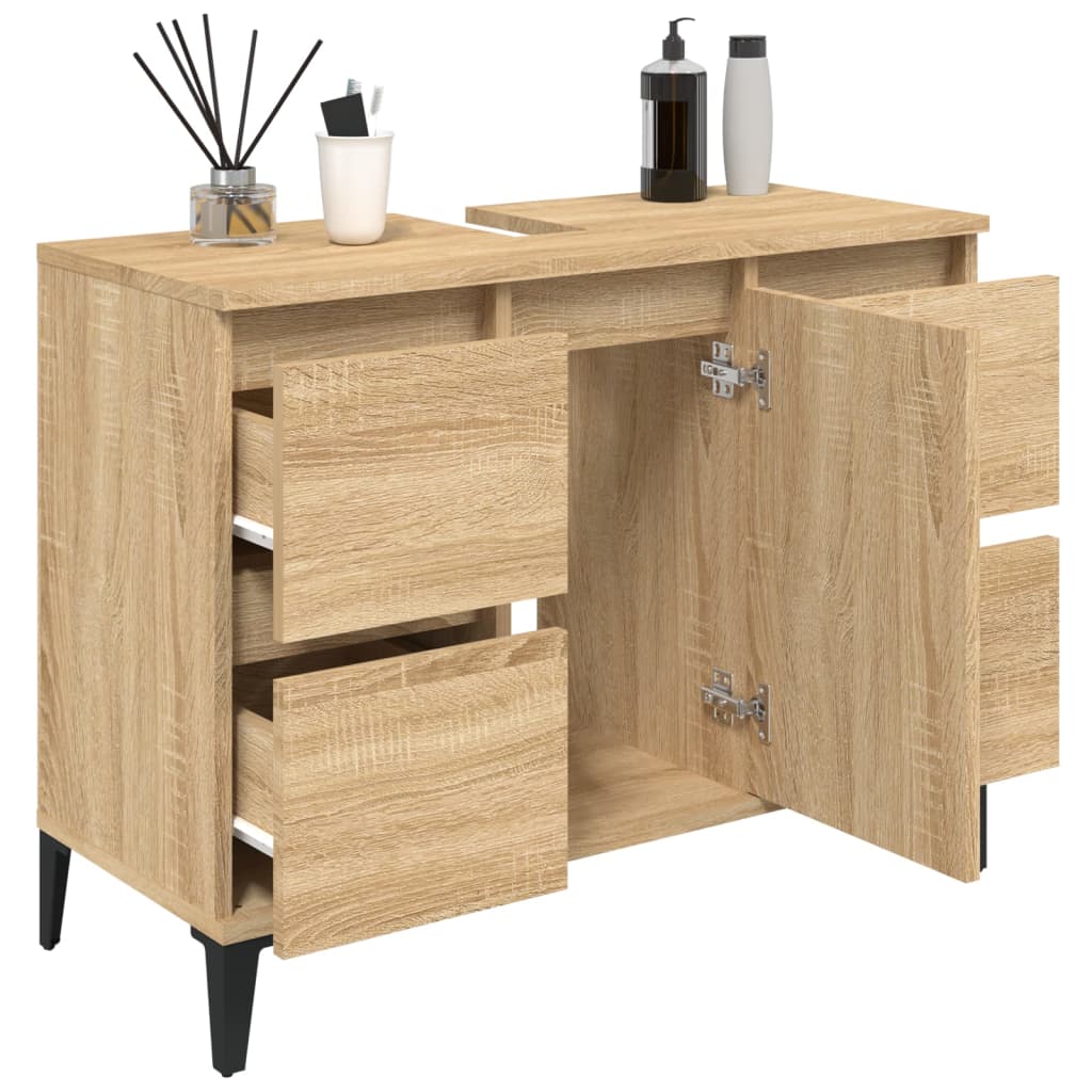 Meuble vasque 80x33x60 cm bois fini gris chêne sonoma coloré