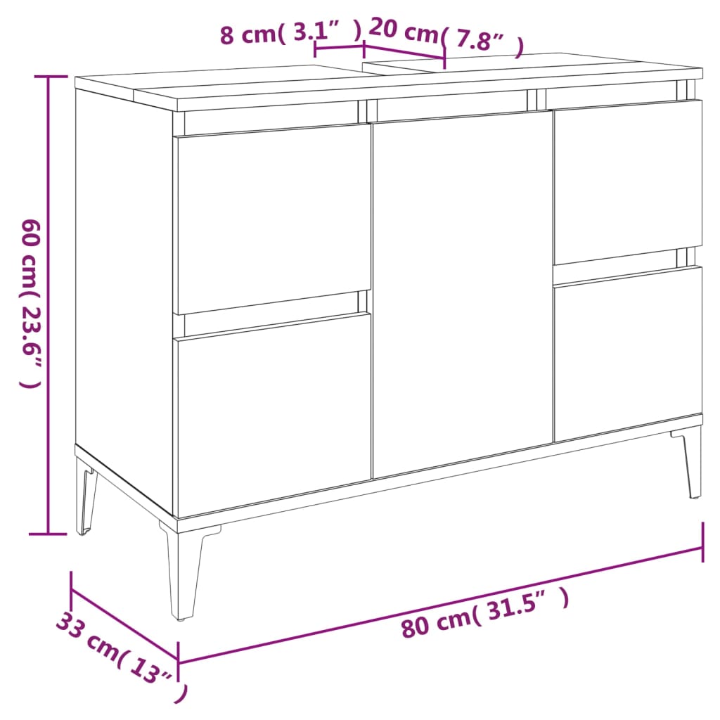 Meuble vasque 80x33x60 cm bois fini, chêne fumé