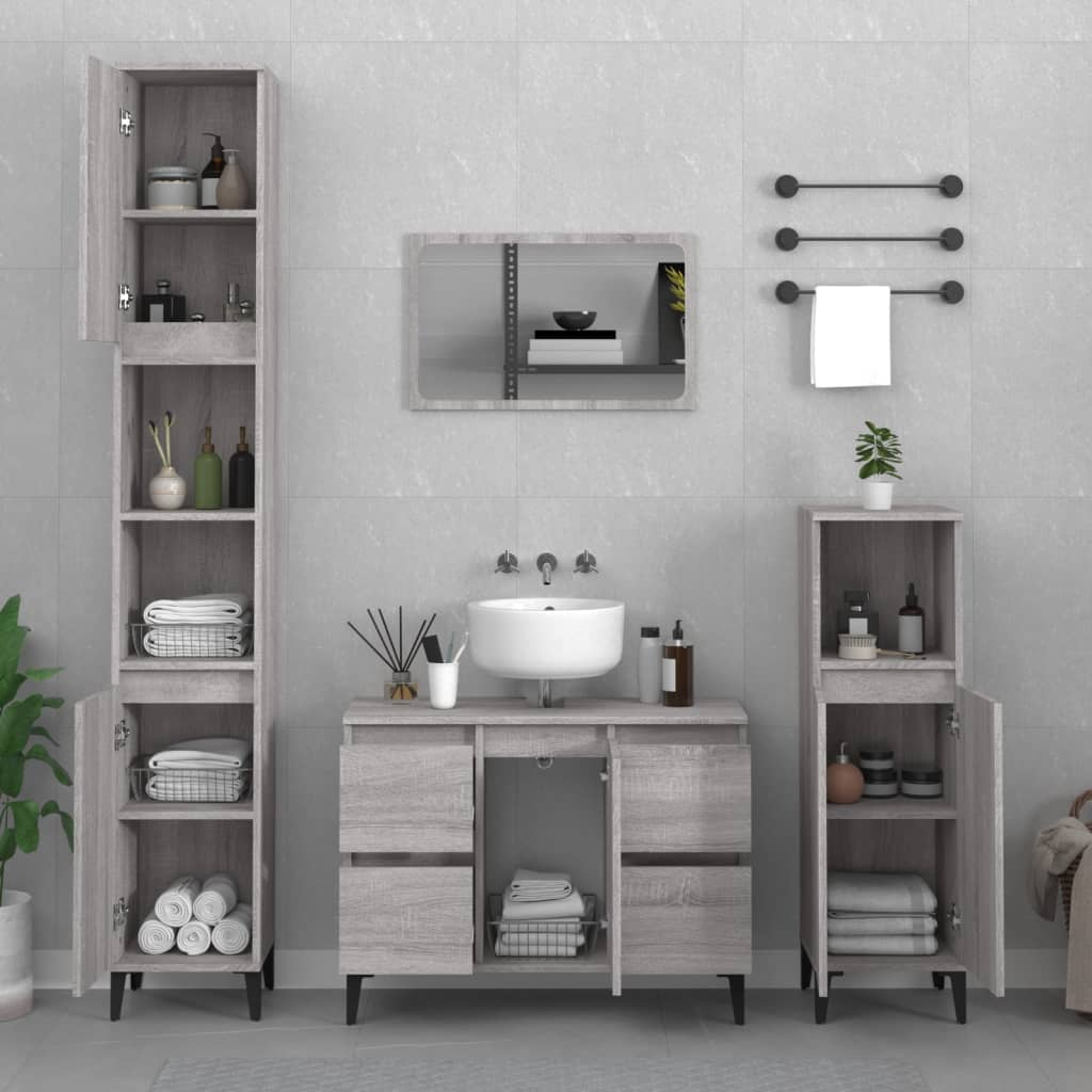 Meuble vasque 80x33x60 cm bois fini gris chêne sonoma coloré