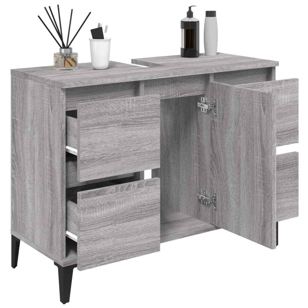 Meuble vasque 80x33x60 cm bois fini gris chêne sonoma coloré