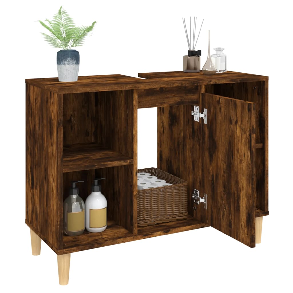 Meuble vasque 80x33x60 cm en bois travaillé