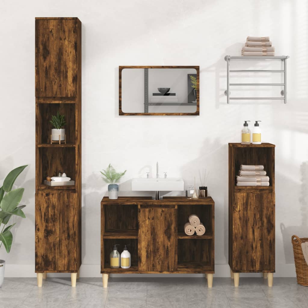 Meuble vasque 80x33x60 cm en bois travaillé