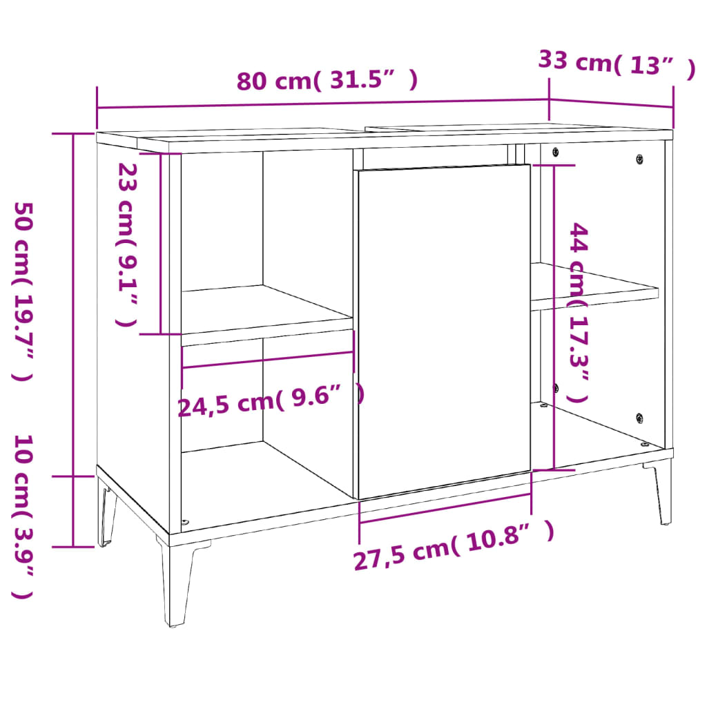 Wastafelkast 80x33x60 cm bewerkt hout