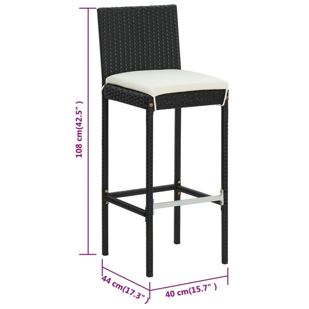 Tabourets de bar 6 pcs avec coussins en polyrotin