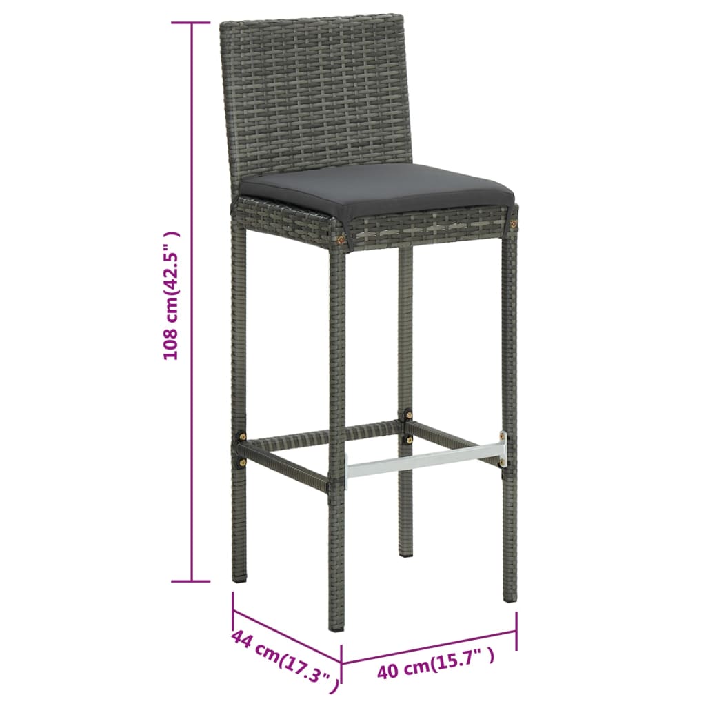 Tabourets de bar 6 pcs avec coussins en polyrotin