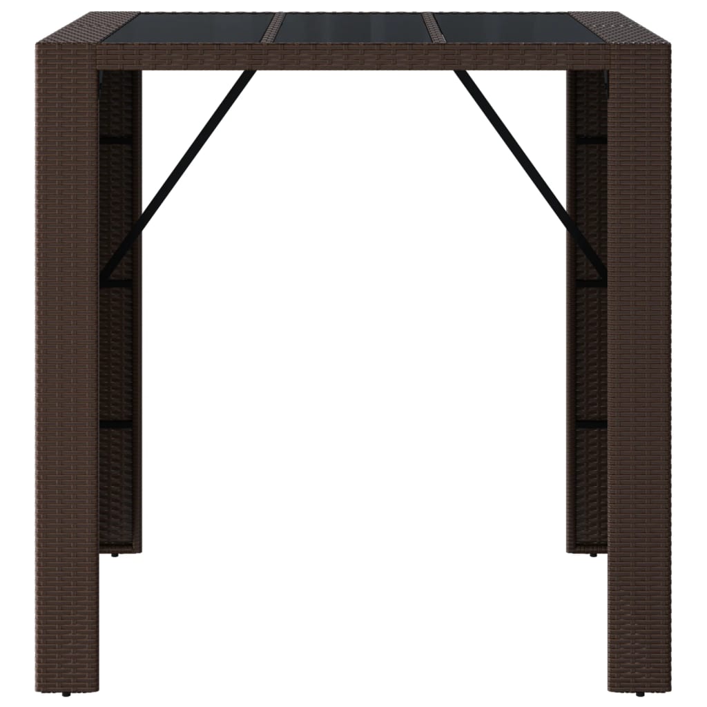 Table de bar avec plateau en verre 185x80x110 cm poly rotin