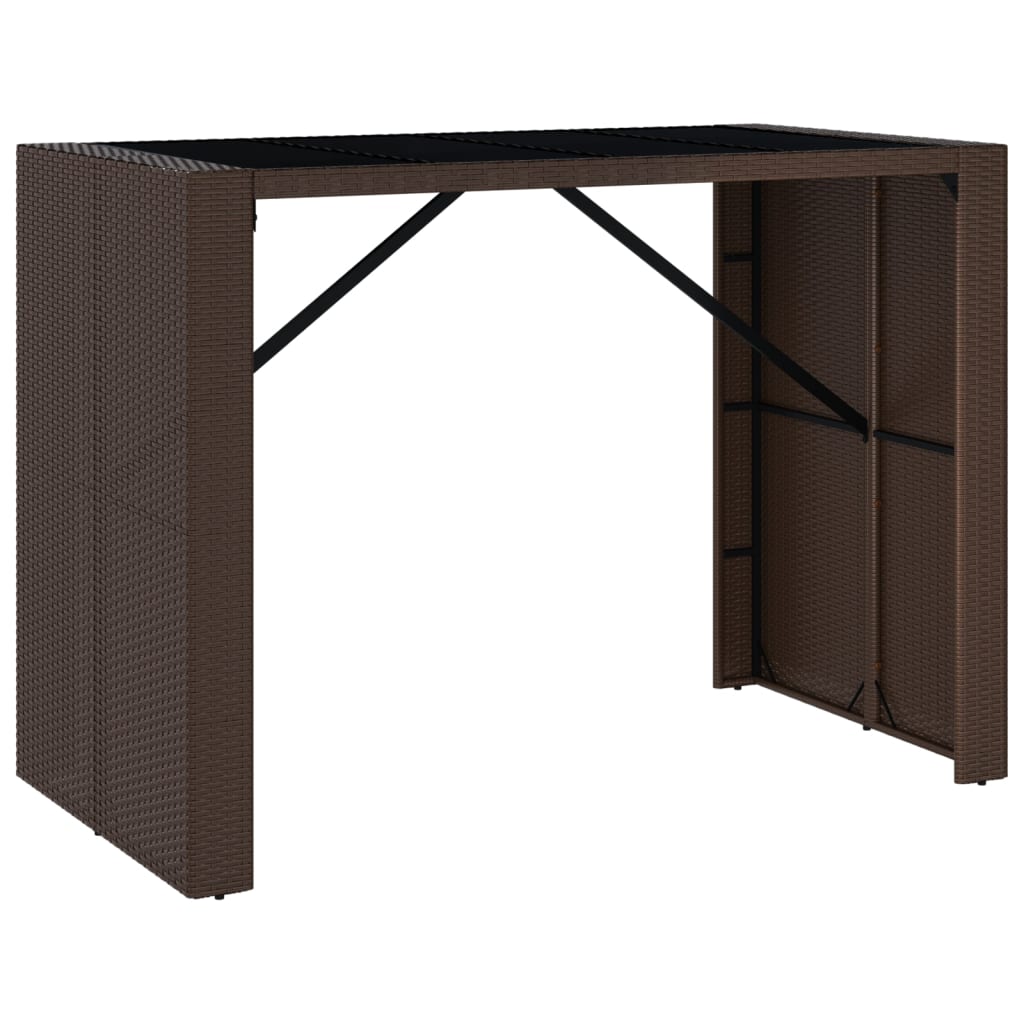 Table de bar avec plateau en verre 185x80x110 cm poly rotin