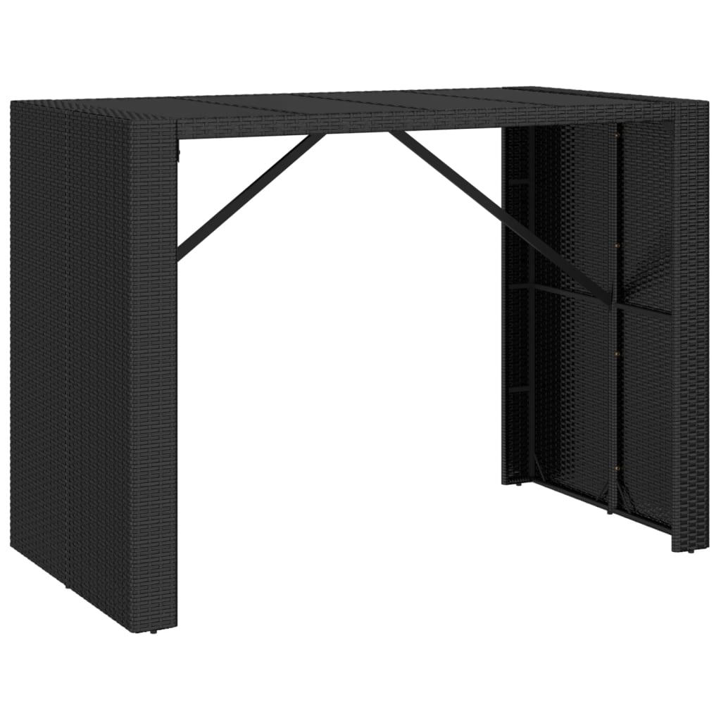 Table de bar avec plateau en verre 185x80x110 cm poly rotin