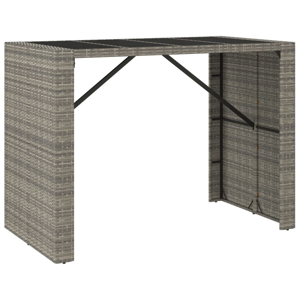 Table de bar avec plateau en verre 185x80x110 cm poly rotin