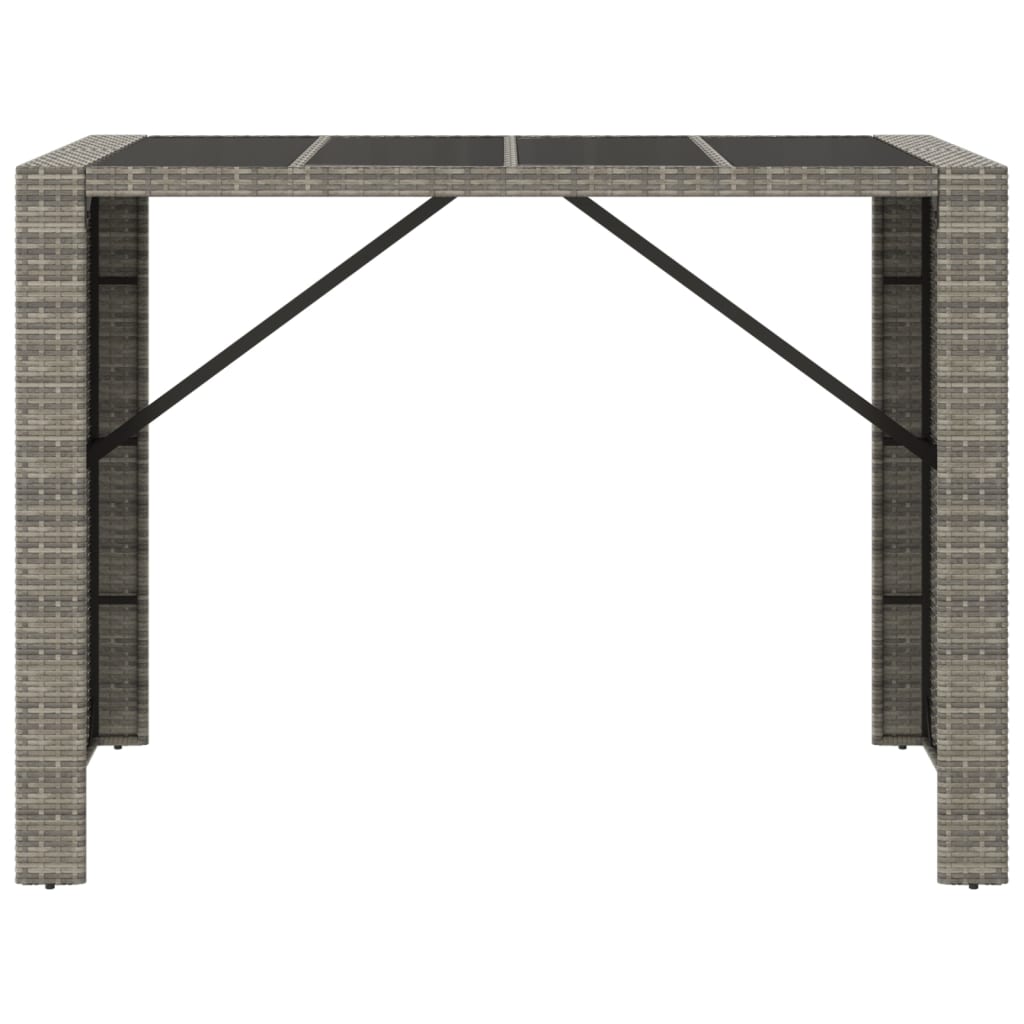 Table de bar avec plateau en verre 185x80x110 cm poly rotin