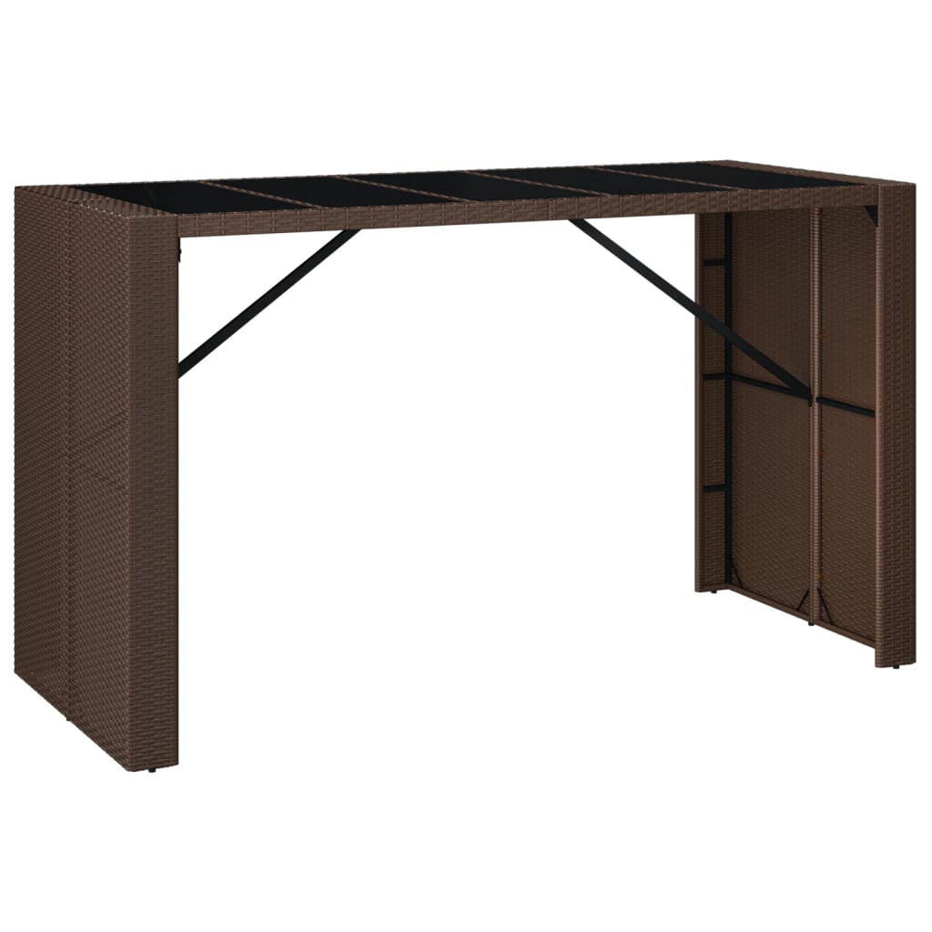 Table de bar avec plateau en verre 185x80x110 cm poly rotin