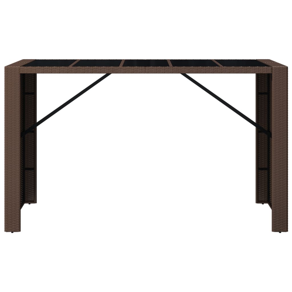 Table de bar avec plateau en verre 185x80x110 cm poly rotin