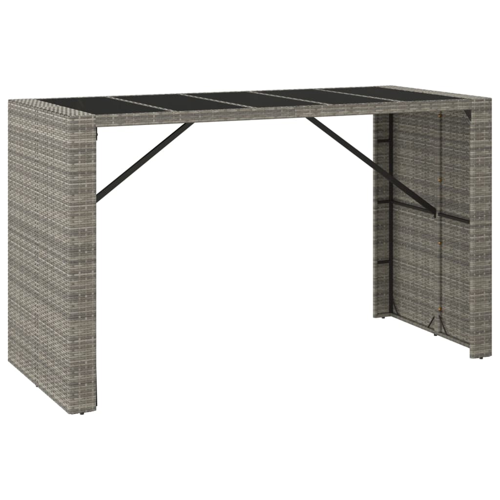 Table de bar avec plateau en verre 185x80x110 cm poly rotin