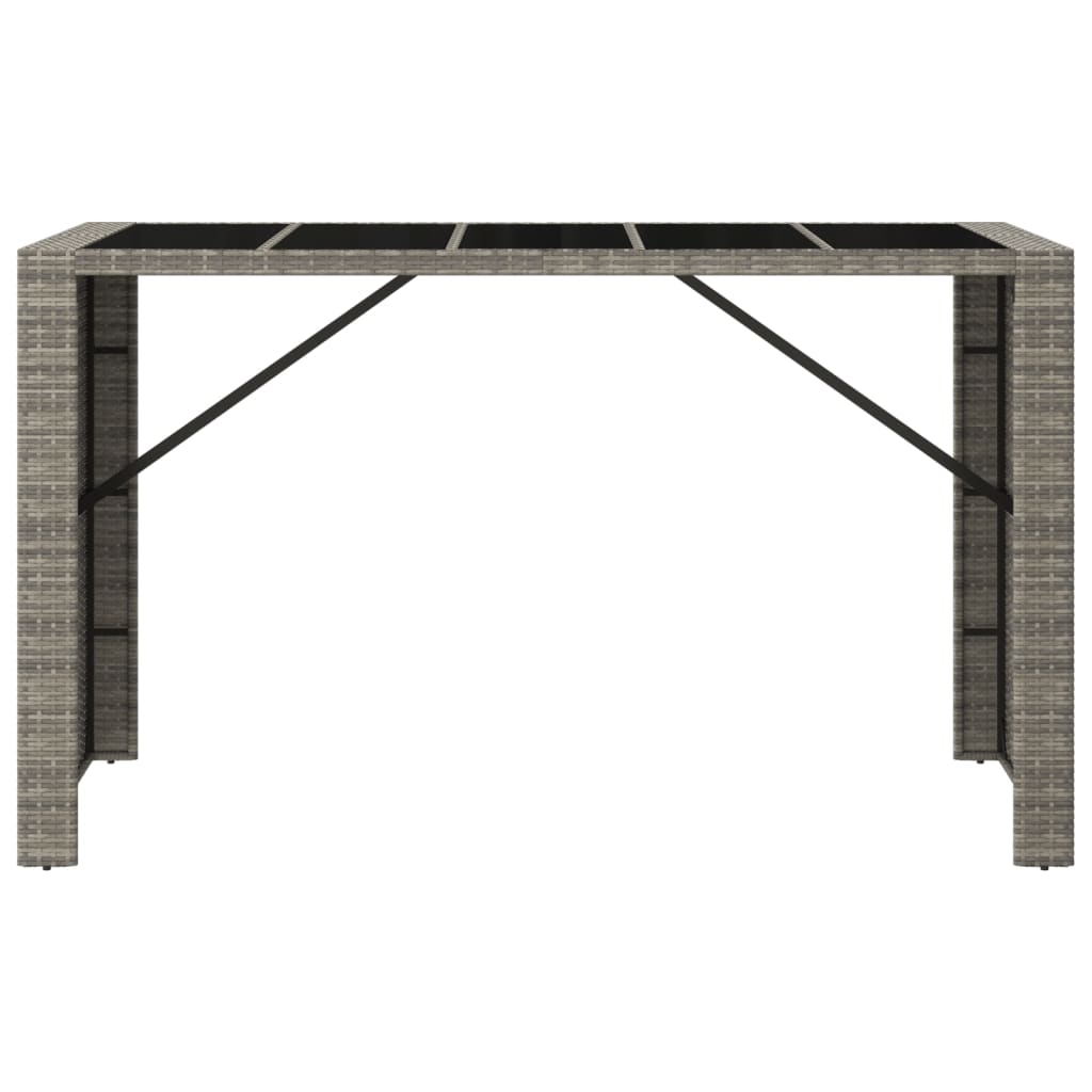 Table de bar avec plateau en verre 185x80x110 cm poly rotin