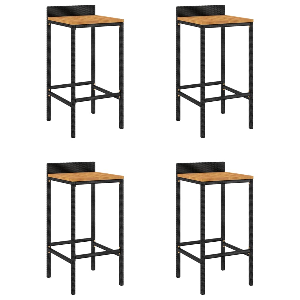 Tabourets de bar 4 pcs poly rotin et bois d'acacia massif