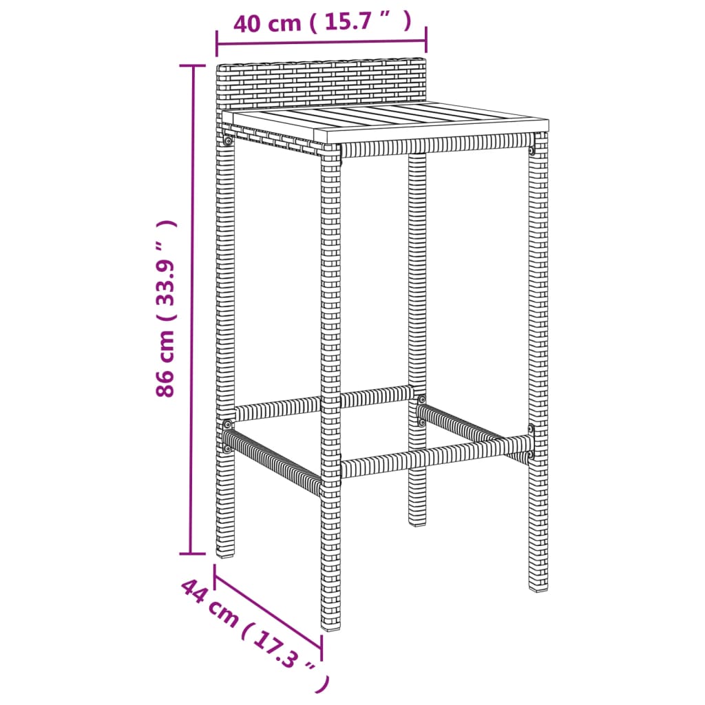 Tabourets de bar 4 pcs poly rotin et bois d'acacia massif