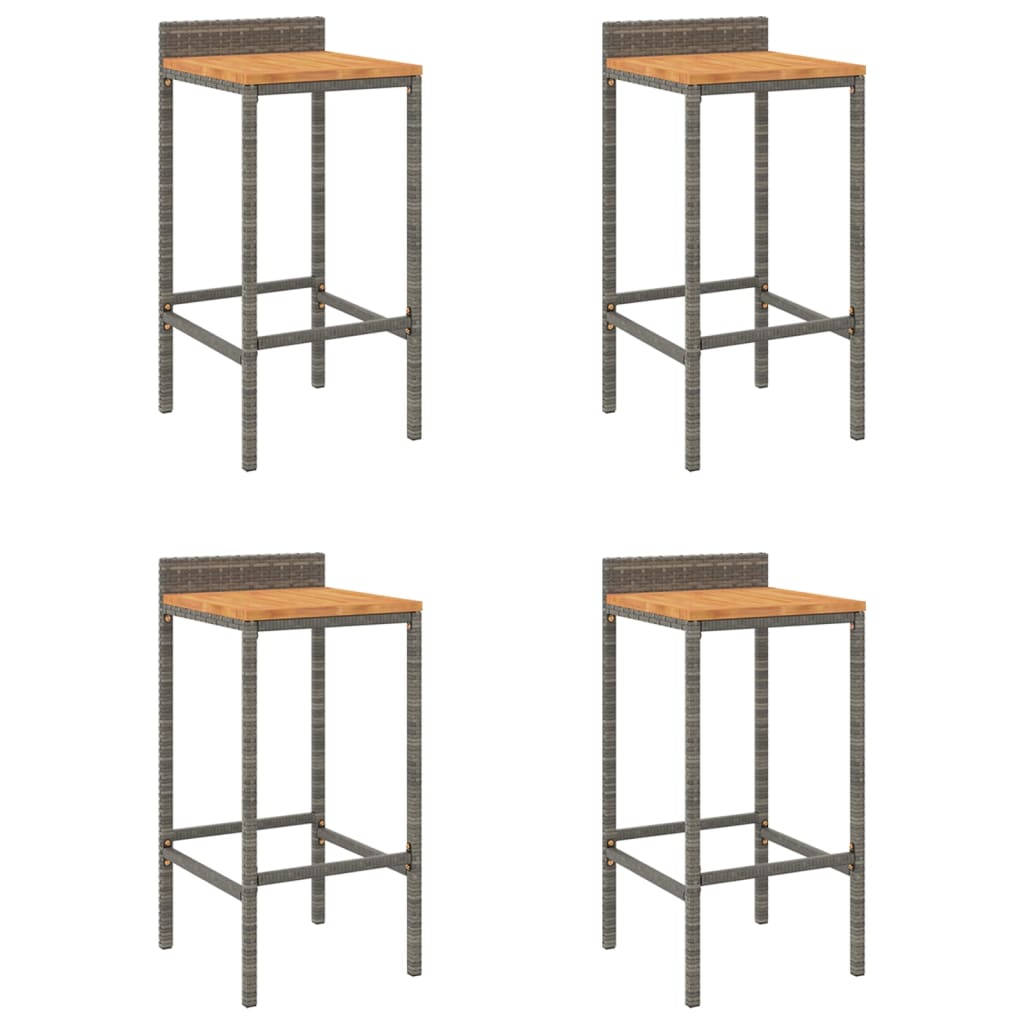 Tabourets de bar 4 pcs poly rotin et bois d'acacia massif