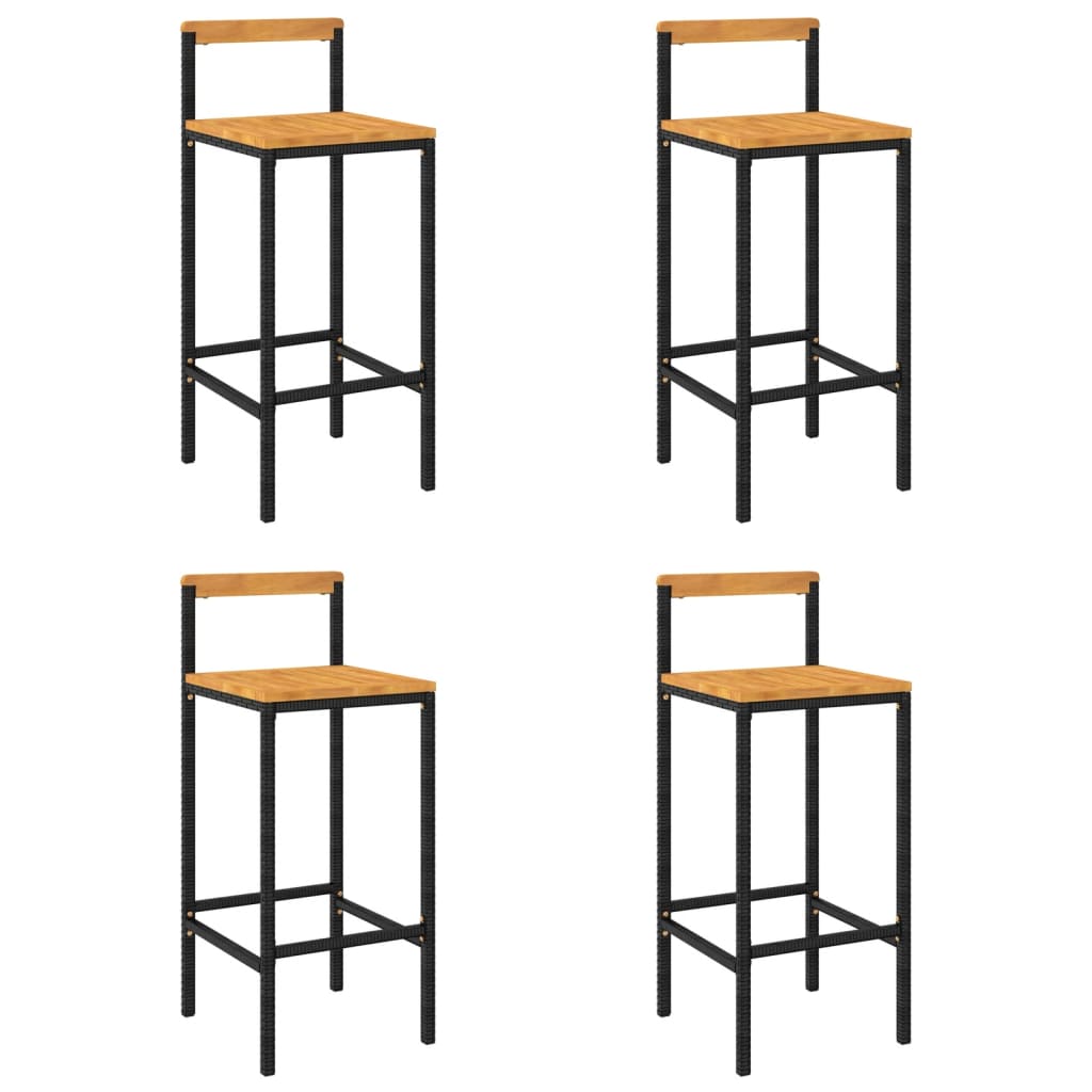 Tabourets de bar 4 pcs poly rotin et bois d'acacia massif