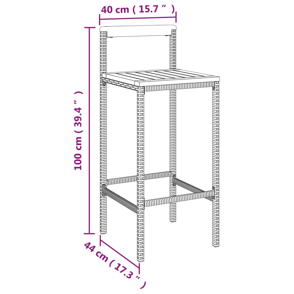 Tabourets de bar 4 pcs poly rotin et bois d'acacia massif