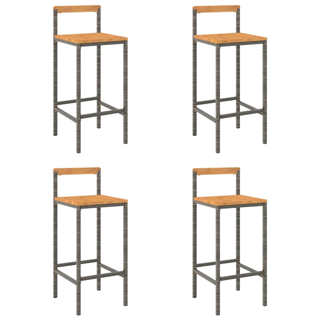 Tabourets de bar 4 pcs poly rotin et bois d'acacia massif